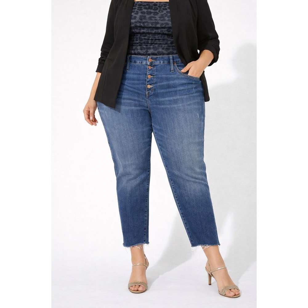 J. Crew 9" Vintage Straight Jeans Distressed Button Fly Blue Denim Plus Size 36 - Picture 1 of 10